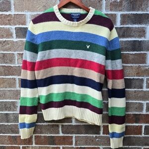 American Eagle Outfitters Multicolor Striped Crewneck Sweater 100% Lambswool